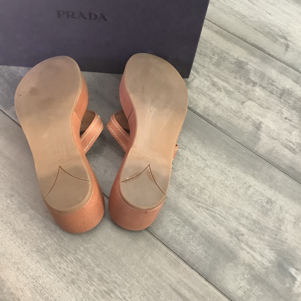 Auth. Prada logo T strap wedge sandals - Picture 6 of 6